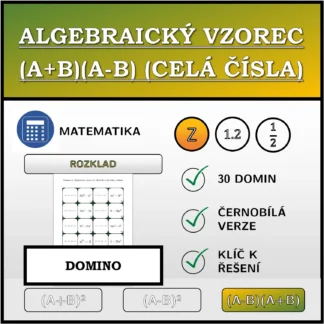 Domino: Algebraický vzorec (A+B)(A-B) (celá čísla), rozklad