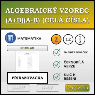 Přiřazovačka: Algebraický vzorec (A+B)(A-B) (celá čísla), rozklad
