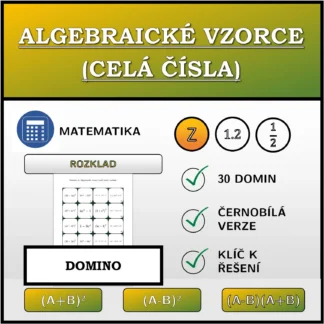 Domino: Algebraické vzorce (celá čísla), rozklad