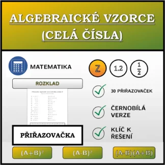 Přiřazovačka: Algebraické vzorce (celá čísla), rozklad