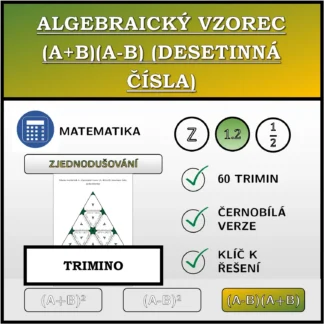 Trimino: Algebraický vzorec (A+B)(A-B) (desetinná čísla), zjednodušování