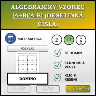 Domino: Algebraický vzorec (A+B)(A-B) (desetinná čísla), rozklad