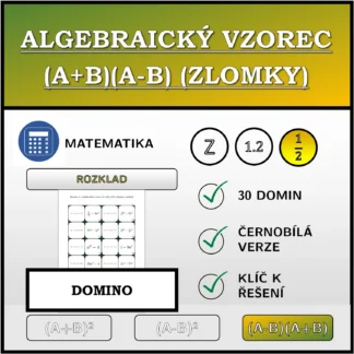 Domino: Algebraický vzorec (A+B)(A-B) (zlomky), rozklad
